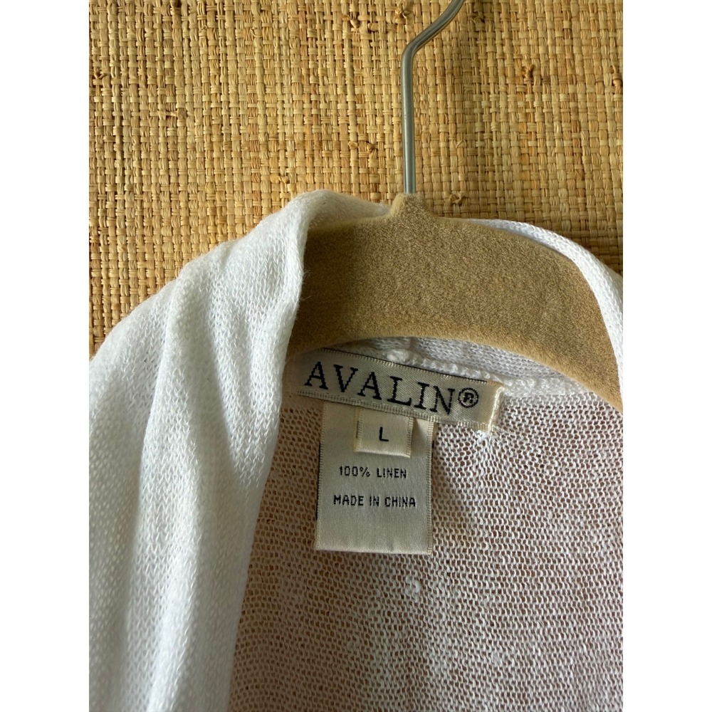 Avalin White 100% Linen Sleeveless Open Front Longline Flared Knit Vest Large - Picture 4 of 6